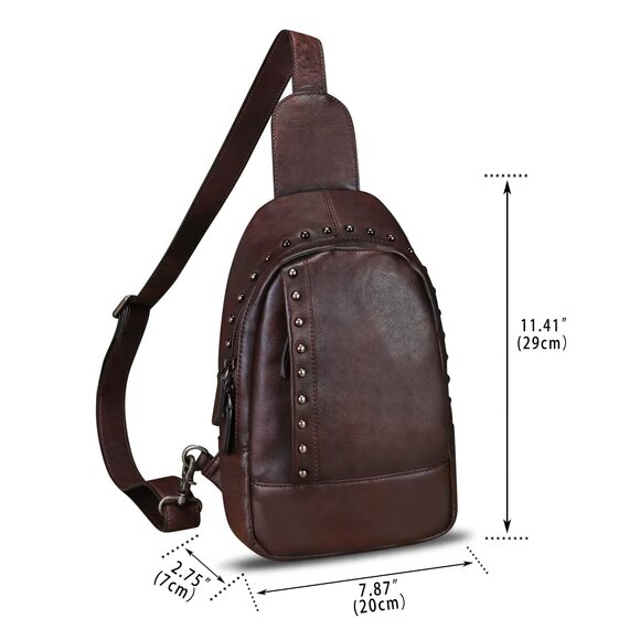 3040 Leather Sling Bag Sling Backpack Chest Shoulder Hiking Daypack Vintage main image 4